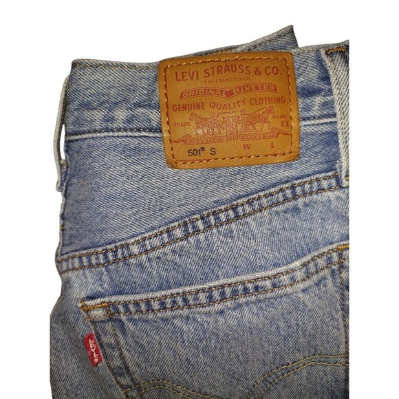 LEVI'S 501 US 24 x 28 Ripped Denim Button Fly Skinny Jeans Distressed Light Wash - Picture 7 of 9